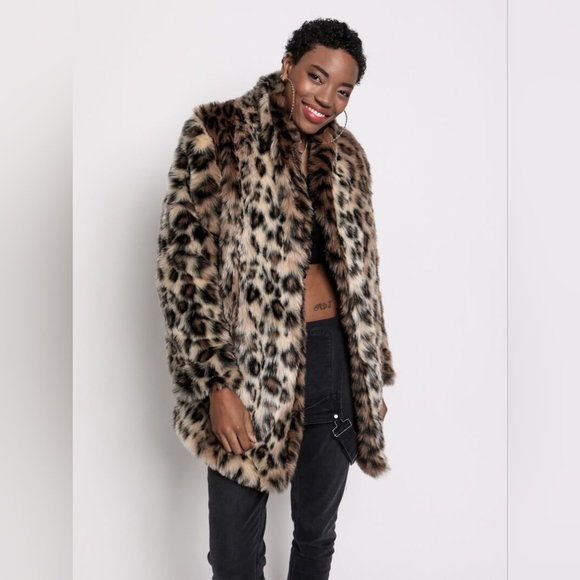 NWOT Spirit Hoods Leopard Animal Print Faux Fur Jacket (UNISEX) - Picture 8 of 10